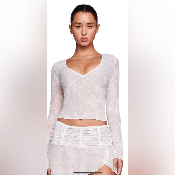 I.AM.GIA Tops - I.AM.GIA White Sheer Floral V-Neck Top